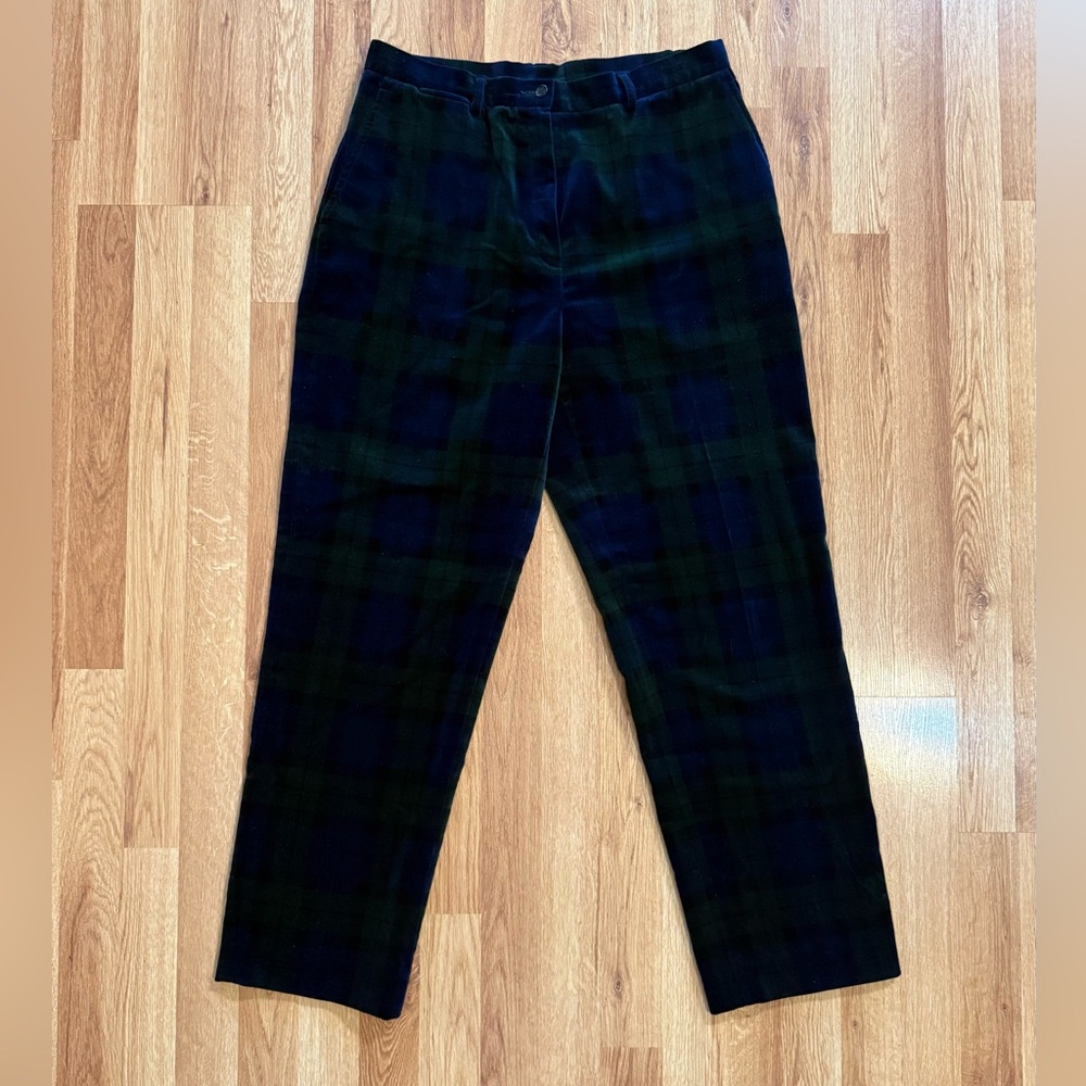 Ralph Lauren Navy and Forest Green Plaid Pants 100% Cotton Size 12